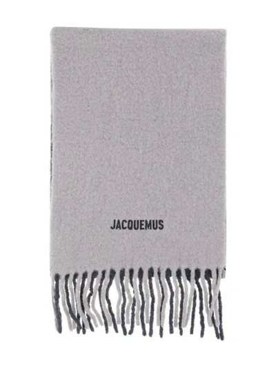 Jacquemus Embroidered Alpaca-blend Scarf In Gray