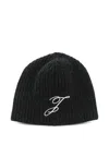 Jacquemus Mens Dark Grey Espiral Ribbed Wool Beanie In Black