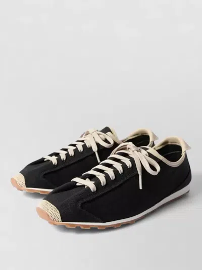 Jacquemus Embroidered Canvas Sneakers Contrast Sole Leather In Multi