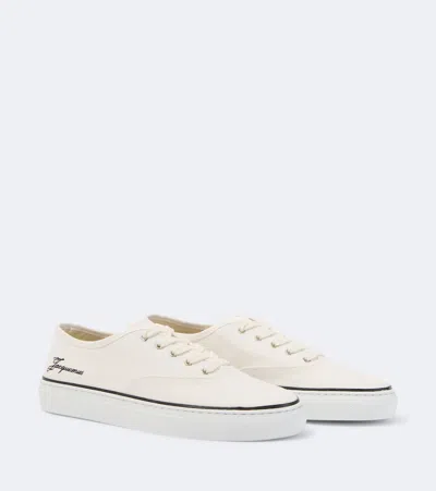 Jacquemus Round Toe Canvas Sneakers With Embroidered Logos In White