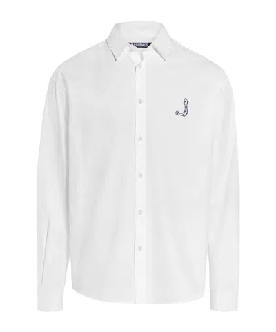 Jacquemus Embroidered Collared Long-sleeve Shirt In White