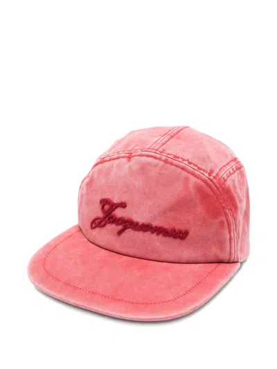 Jacquemus Gardian Embroidered Cotton Baseball Cap In Pink