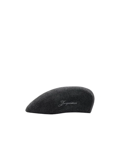 Jacquemus Embroidered Flat Beret In Brown