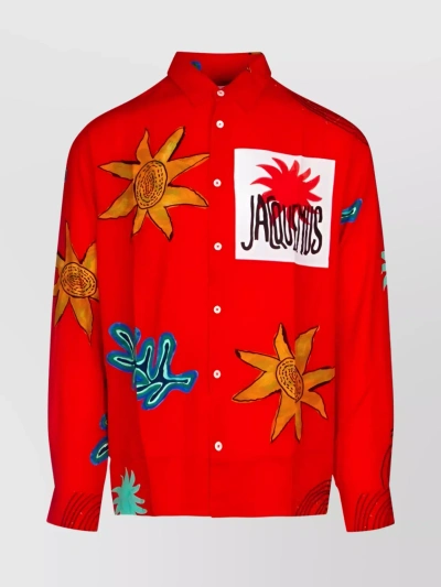 Jacquemus Embroidered Floral Graphic Shirt In Red