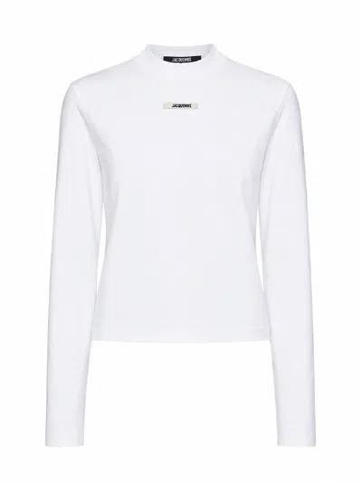 Jacquemus Embroidered Grosgrain Logo Long-sleeve T-shirt In White