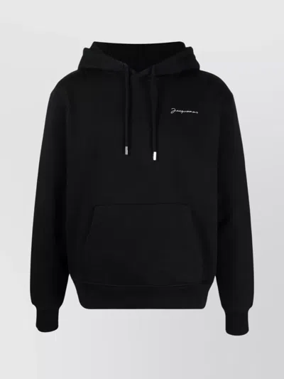 Jacquemus Embroidered Hooded Sweatshirt Kangaroo Pocket In Black