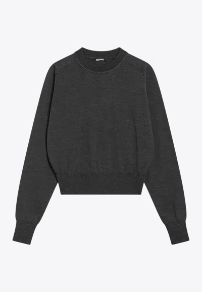 JACQUEMUS EMBROIDERED KNIT CROPPED SWEATER