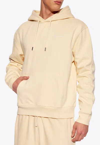 Jacquemus Embroidered Logo Drawstring Hoodie In Cream