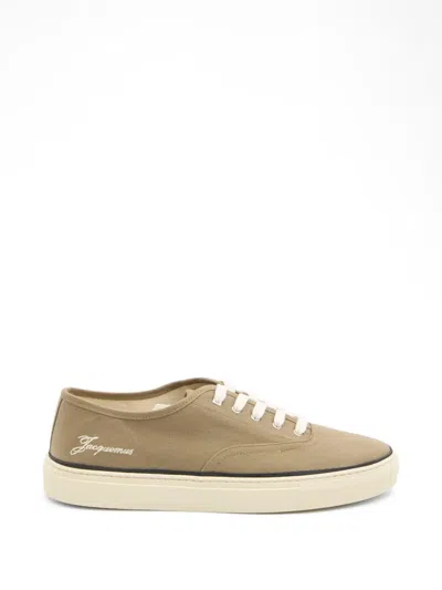 Jacquemus Cotton Low-top Sneakers With Embroidered Logo In Brown