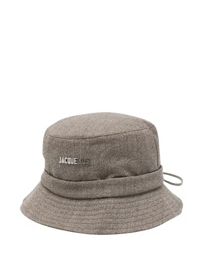 Jacquemus Embroidered Logo Mini Bucket Hat In Cotton For Women In Brown