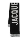 Jacquemus Black Bold White Lettering Twisted Fringe Scarf In Black