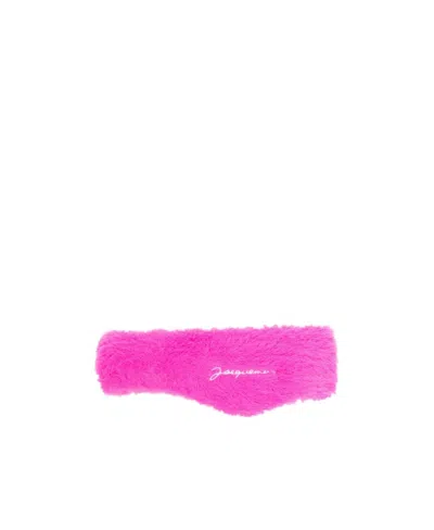 Jacquemus Embroidered-logo Textured-finish Headband In Pink