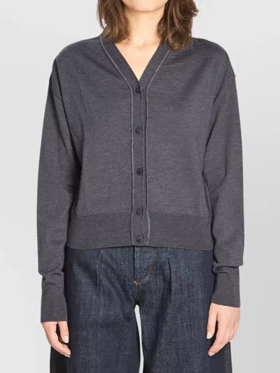 JACQUEMUS EMBROIDERED MERINO WOOL KNIT CARDIGAN WITH RIBBED COLLAR