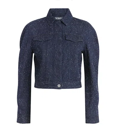Jacquemus Embroidered Ovalo De-nîmes Denim Jacket In Blue