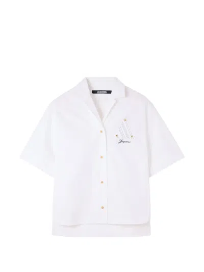 Jacquemus Embroidered-logo Short-sleeved Shirt In White