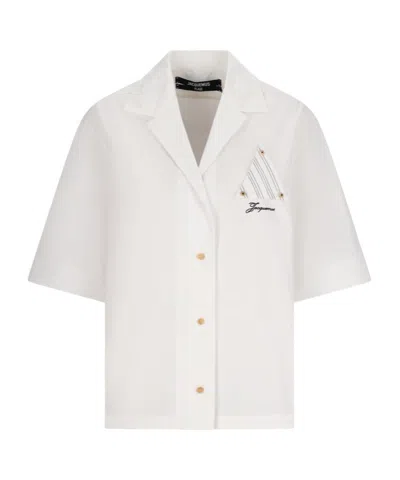 Jacquemus Embroidered-logo Short-sleeved Shirt In White