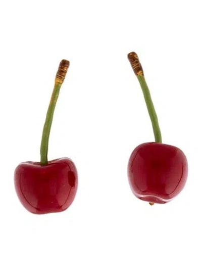Pre-owned Jacquemus Enamel Cherry Earclip Earrings In Brown/green/red