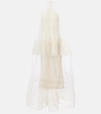Jacquemus Epi Halterneck Tulle Maxi Dress In White