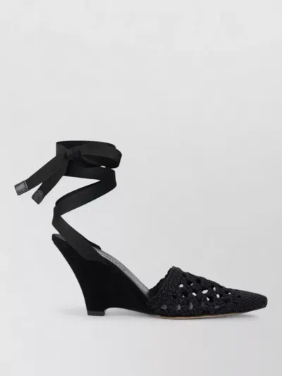 Jacquemus Wedge Espadrille Mules Pointed Toe Ribbon In Black