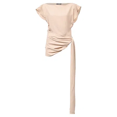 Jacquemus Espiral Gathered Crepe Top In Beige Polyester In Neutral