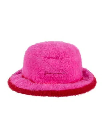 Pre-owned Jacquemus Faux Fur Embroidered Bucket Hat In Pink/red