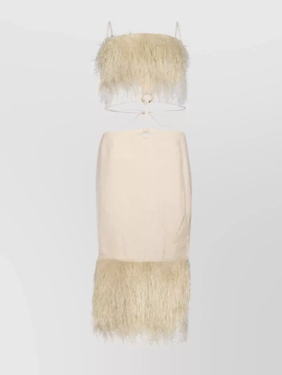 Jacquemus Feather Trim Spaghetti Strap Dress In Pastel