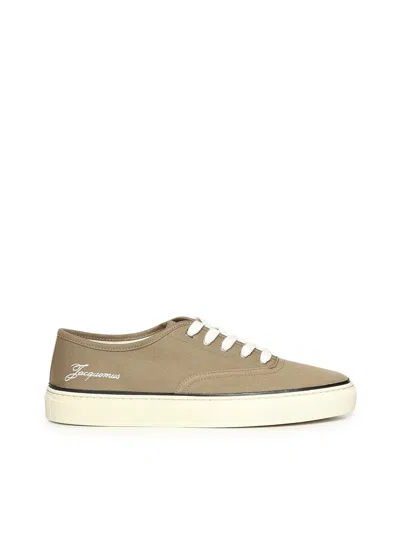 Jacquemus Cotton Low-top Sneakers With Embroidered Logo In Brown