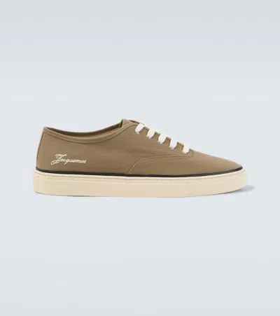 Jacquemus Cotton Low-top Sneakers With Embroidered Logo In Brown