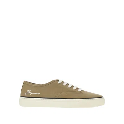 Jacquemus Cotton Low-top Sneakers With Embroidered Logo In Brown