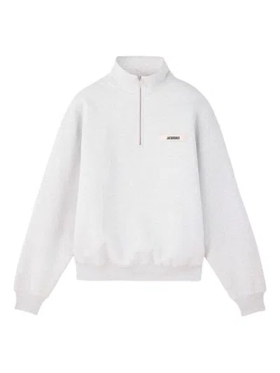 JACQUEMUS Light gray zip-up sweatshirt with a high collar JACQUEMUS