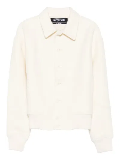 Jacquemus Felt Wool Bomber Jacket In White