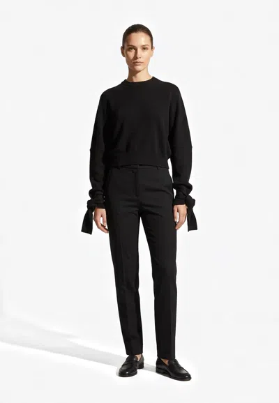 Jacquemus Fiocco Knotted-sleeve Cropped Sweater In Black