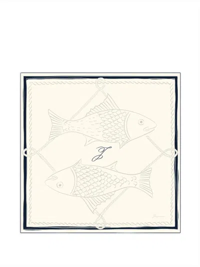 Jacquemus Fish-print Silk Scarf In Neutral