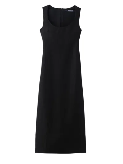 Jacquemus Fitted Apron Dress With Deep Neckline In Black