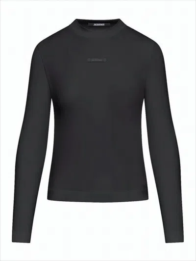 Jacquemus Fitted Black Long-sleeve Top With Subtle Logo Detail