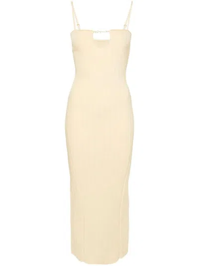 Jacquemus Sierra Ribbed Midi Dress In Nude & Neutrals