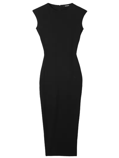 Jacquemus Alba Black Compact Jersey Gathered Back Midi Dress