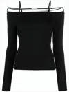 Jacquemus Fitted Off-the-shoulder Long Sleeve Top With Strap Details In Black