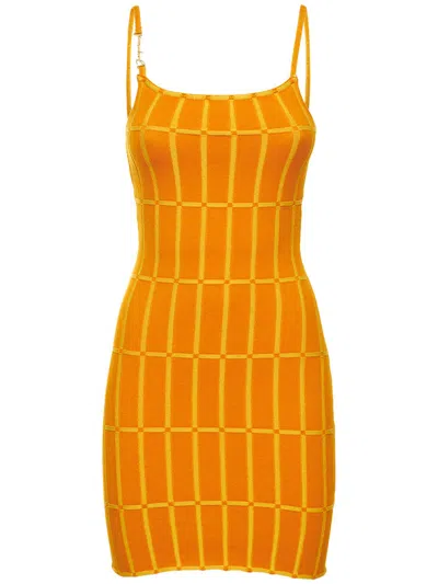 Jacquemus Fitted Orange Dress With Vertical Pattern In Yellow