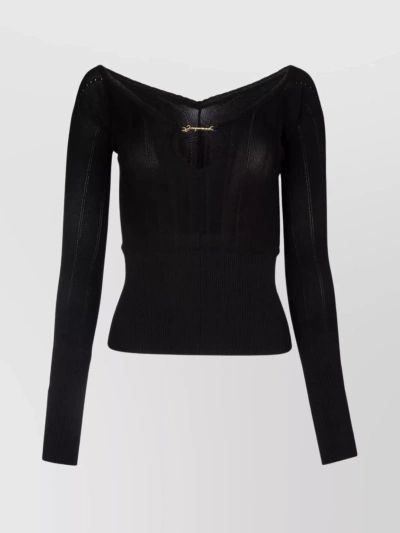JACQUEMUS FITTED RIBBED TOP WITH EMBELLISHED CUT-OUT NECKLINE