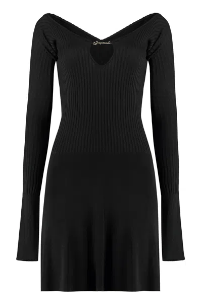 Jacquemus Flared Hem Knit Mini-dress For Women In Black