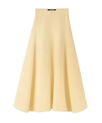 Jacquemus Triangle Paneled Crepe Midi Skirt In Yellow