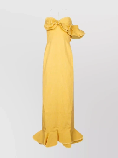 Jacquemus Flared Ruffle Hem Dress In Yellow