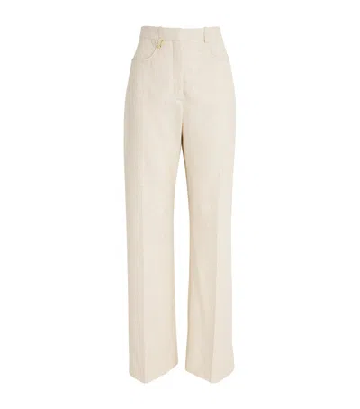 Jacquemus Sauge Viscose And Linen Trousers In Light Beige