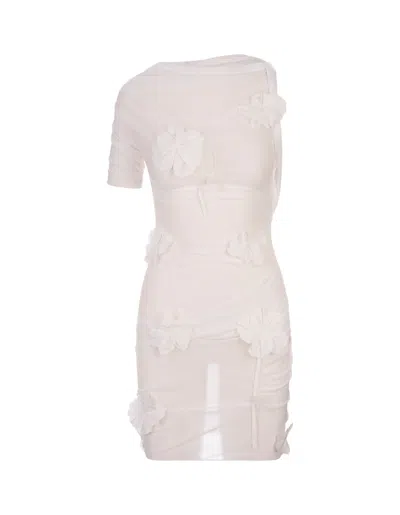 Jacquemus Floral Embroidered Draped Mini Dress In White