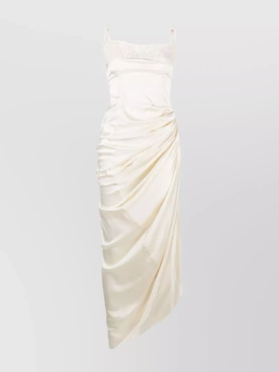 Jacquemus La Saudade Longue Brodee Draped Midi Dress In White