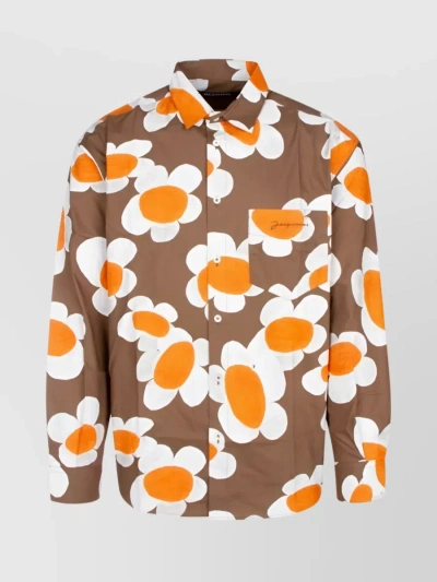 Jacquemus Floral Print Button-front Shirt In Brown