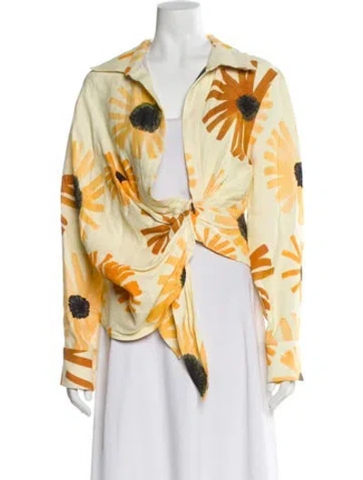 Pre-owned Jacquemus Floral Print Long Sleeve Blouse In Yellow