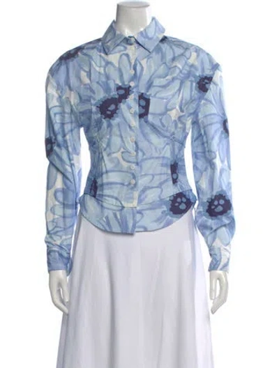 Pre-owned Jacquemus Floral Print Long Sleeve Button-up Top In Blue
