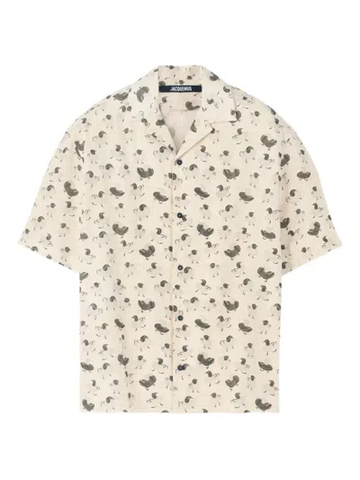 Jacquemus Mens La Chemise Jean Graphic-print Cotton Shirt Duck Light Beige Gr In Neutral
